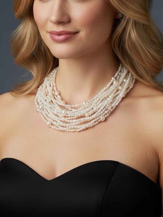 Jewelry - Silver Multi-Strand Freshwater Pearl Necklace